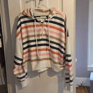 Striped Half-Zip Hoodie - Multicolor